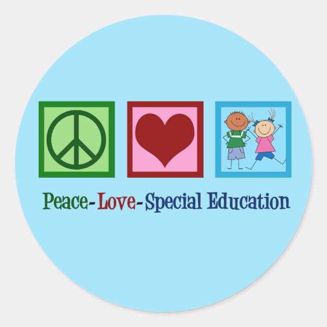 Peace Liebe Special Bildung Teacher Runder Aufkleber (Vorderseite)