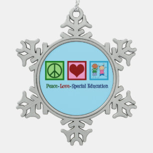 Peace Liebe Special Bildung Teacher Schneeflocken Zinn-Ornament