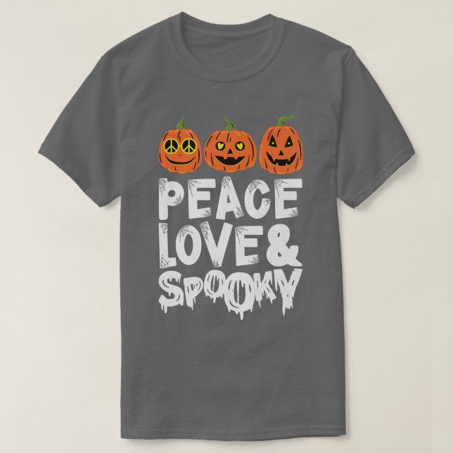 Peace Liebe & Spooky Halloween Pumpkins Jack O Lan T-Shirt (Design vorne)
