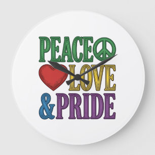 Peace Liebe Stolz Vintage Gravur Vektor Design_1 Große Wanduhr