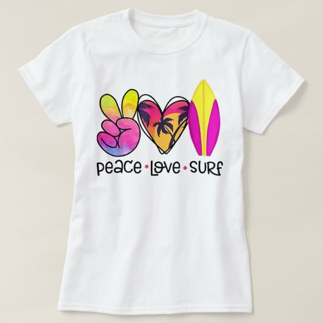 Peace Liebe Summer Surf Retro Urlaub T-Shirt (Design vorne)