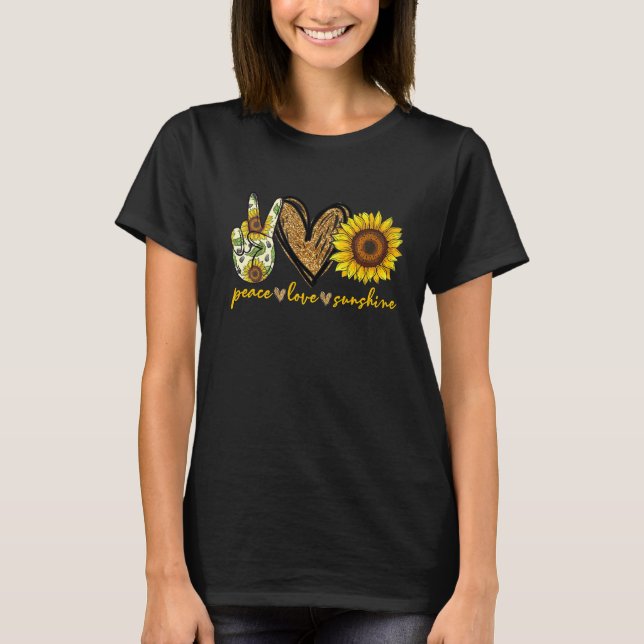 Peace Liebe Sunshine Heart Sunflower Gold Glitzer  T-Shirt (Vorderseite)