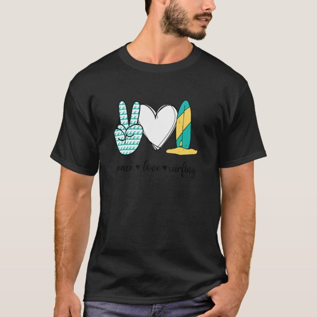 Peace Liebe Surfen Peace Hand Sign Surfen T-Shirt (Vorderseite)