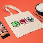Peace Liebe Sushi Tragetasche<br><div class="desc">Peace Liebe Sushi. Ein niedliches Sushi-Lieblingsgeschenk für einen japanischen Fan, der gerne rohen Fisch isst.</div>