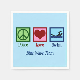 Peace Liebe Swim Team Custom Blue Pool Party Serviette