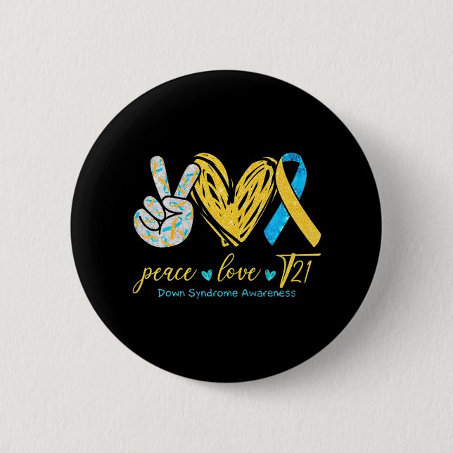 Peace Liebe T21 Blue Yellow Ribbon-Down-Syndrom Button (Vorderseite)