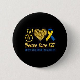 Peace Liebe T21 Blue Yellow Ribbon-Down-Syndrom Button