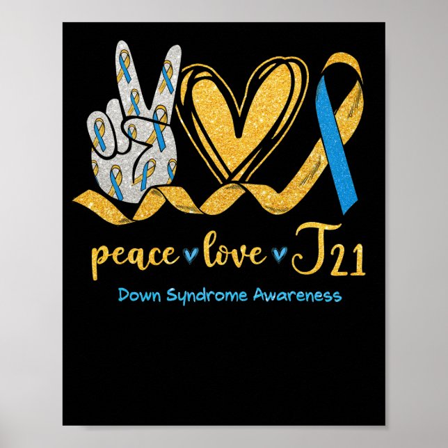 Peace Liebe T21 Blue Yellow Ribbon-Down-Syndrom Poster (Vorne)