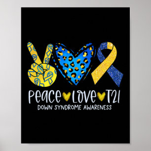 Peace Liebe T21 Blue Yellow Ribbon Down Syndrome A Poster
