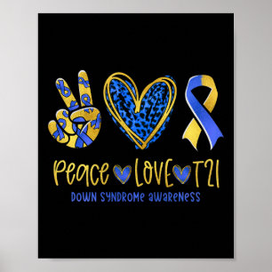 Peace Liebe T21 Blue Yellow Ribbon Down Syndrome A Poster