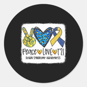 Peace Liebe T21 Cure Blue Yellow Down Syndrome Awa Runder Aufkleber