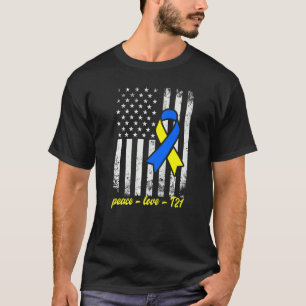 Peace Liebe T21 Yellow Blue Ribbon Down Syndrome A T-Shirt