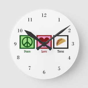Peace Liebe Tacos Runde Wanduhr