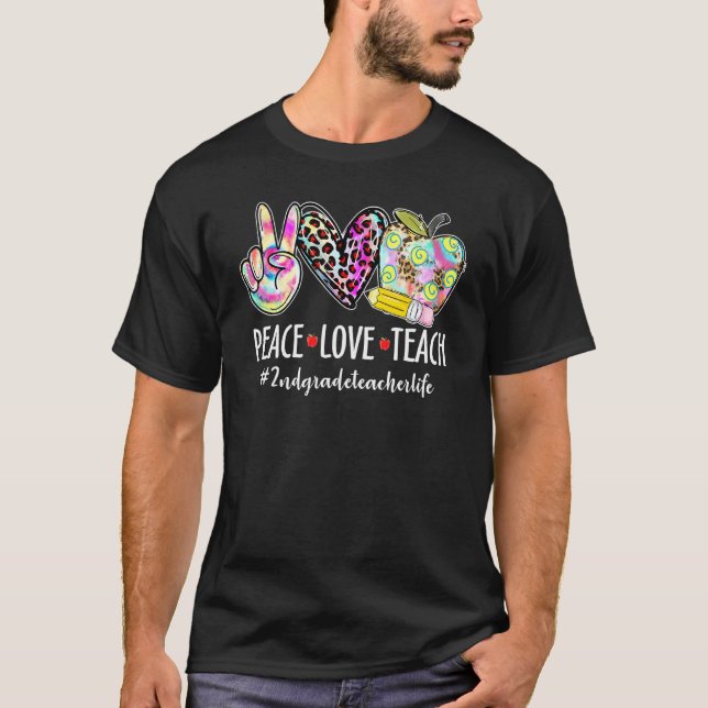 Peace Liebe Teach Leopard Herz Apple Tee zweiter K (Vorderseite)