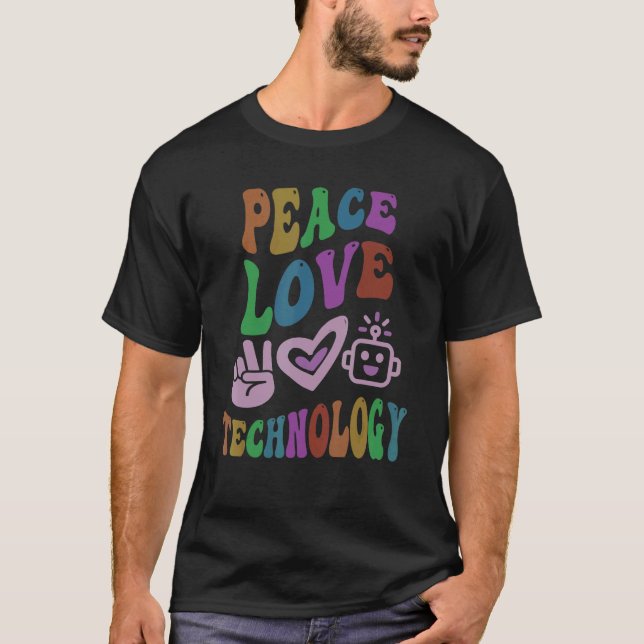 PEACE LIEBE TECHNOLOGIE Retro Computerlehrer Groov T-Shirt (Vorderseite)