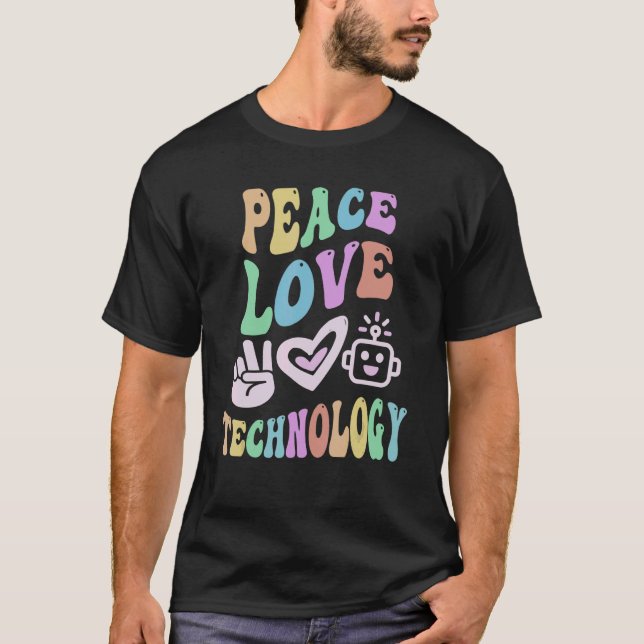 PEACE LIEBE TECHNOLOGIE Retro Computerlehrer Groov T-Shirt (Vorderseite)