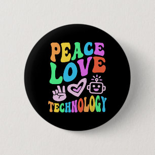 Peace Liebe Technology Retro Computerlehrer Vibes Button