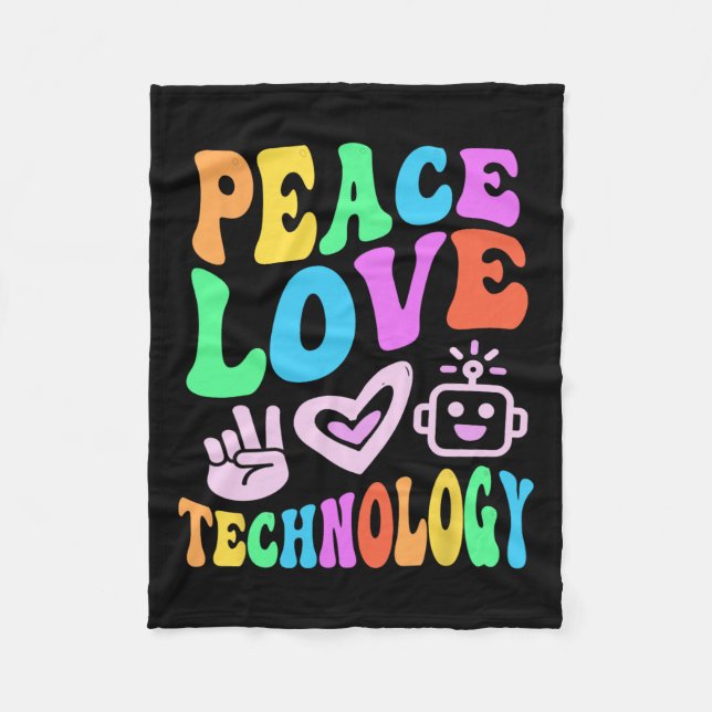 Peace Liebe Technology Retro Computerlehrer Vibes Fleecedecke (Vorderseite)