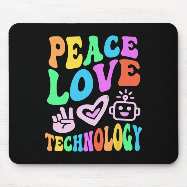 Peace Liebe Technology Retro Computerlehrer Vibes Mousepad (Vorne)