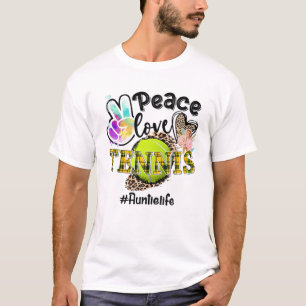 Peace Liebe Tennis Auntie Mama Oma Leopard T-Shirt