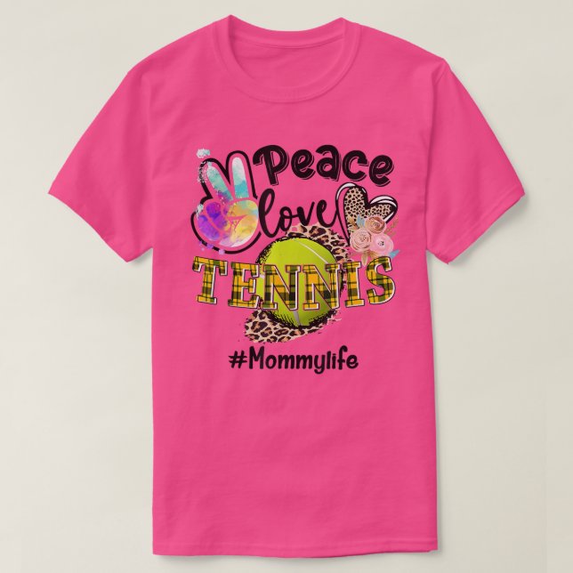 Peace Liebe Tennis Mommy Life Mama Oma Leopard  T-Shirt (Design vorne)