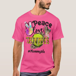 Peace Liebe Tennis Mommy Life Mama Oma Leopard T-Shirt