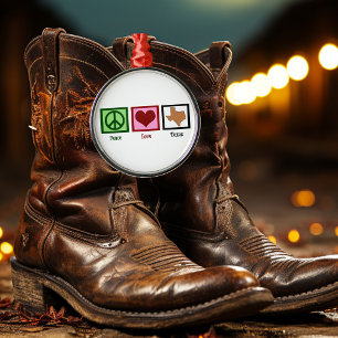 Peace Liebe Texas Silbernes Ornament
