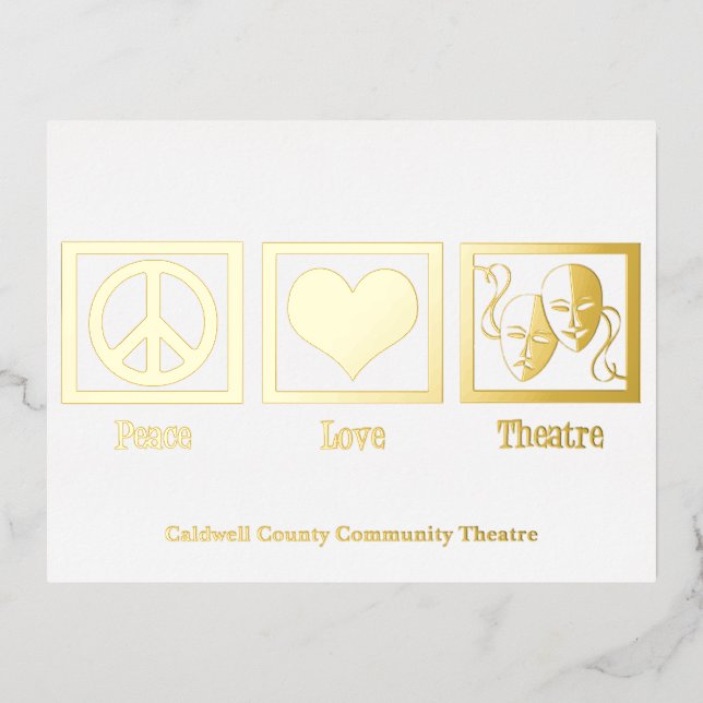 Peace Liebe Theater Company Custom Christmas Gold Folien Feiertagspostkarte (Vorderseite)