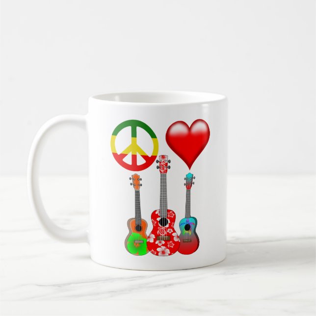 Peace Liebe Ukuleles Kaffeetasse (Links)