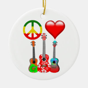 Peace Liebe Ukuleles Keramik Ornament