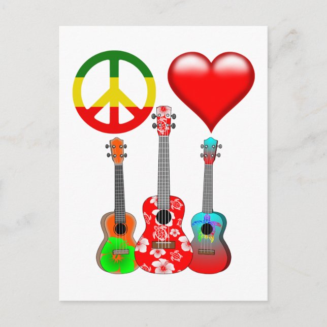 Peace Liebe Ukuleles Postkarte (Vorderseite)