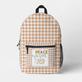 Peace Liebe und Country Music Gingham Bedruckter Rucksack