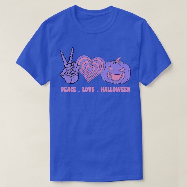 Peace Liebe und Halloween Peace Heart Pumpkin T-Shirt (Design vorne)
