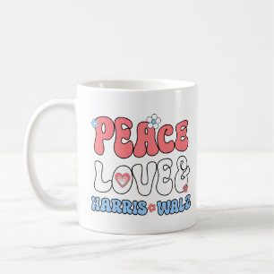 Peace Liebe und Harris Walz Retro Hippie Style Kaffeetasse