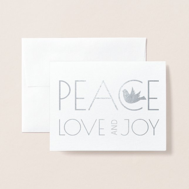 Peace Liebe und Joy Taube Weihnachten Foto Silber Folienkarte (Vorderseite mit Umschlag)