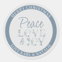 Peace Liebe und Joy Watercolor Briefe Weihnachten Runder Aufkleber