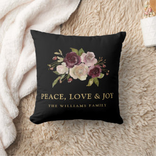 Peace Liebe und Joy Winter Bouquet Black Holiday Kissen