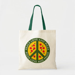 Peace Liebe und Pizza niedliches Symbol für italie Tragetasche