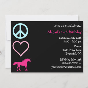 Peace Liebe Unicorns Girl's Birthday Einladung
