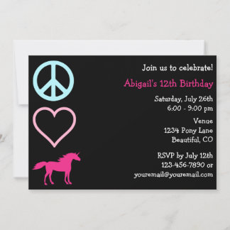 Peace Liebe Unicorns Girl's Birthday Einladung