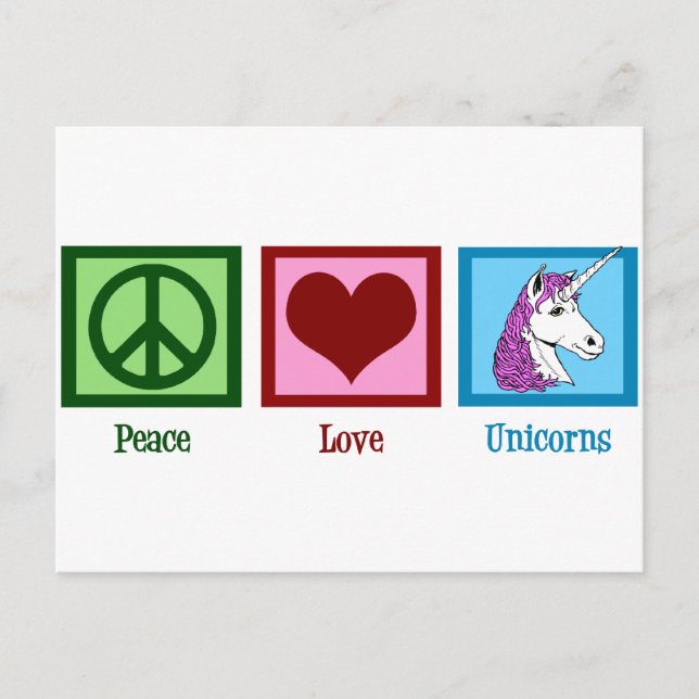 Peace Liebe Unicorns Postkarte (Vorderseite)