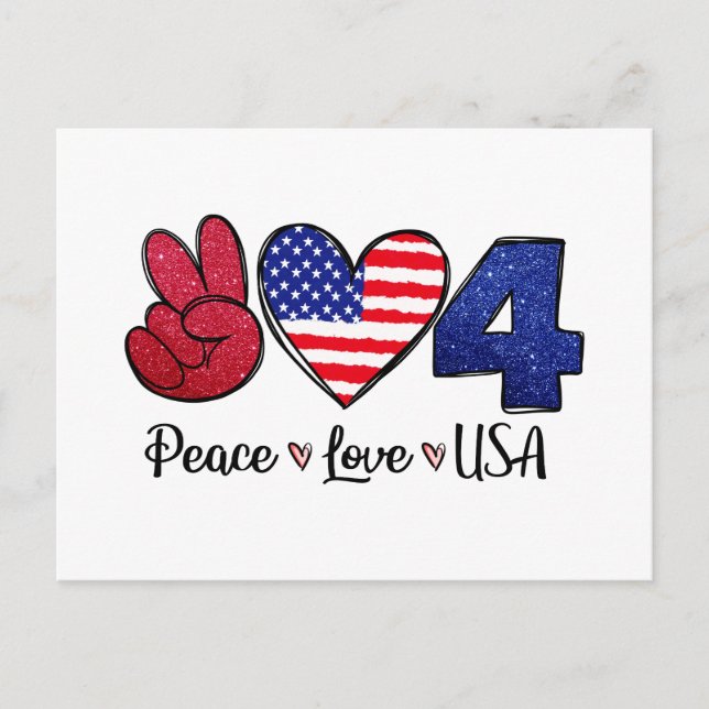 Peace Liebe USA 4. Juli Postkarte (Vorderseite)