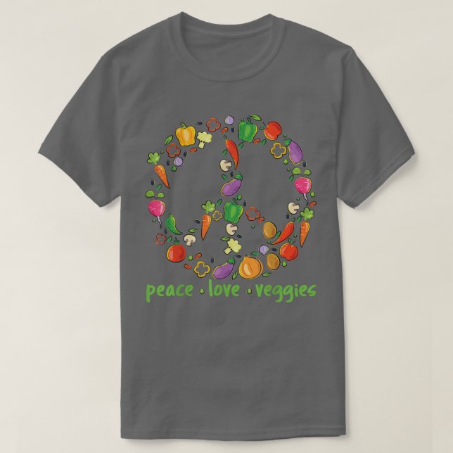 Peace Liebe Veggies essen Gemüse vegetarisch T-Shirt (Design vorne)