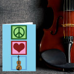 Peace Liebe Violin Niedlich Blue Violinist Weihnac Feiertagskarte<br><div class="desc">Die friedliche Liebe Geige Geschenk für einen Geiger dieses Weihnachtsfest. Hübsches Friedenszeichen,  Herz und Instrumentendesign.</div>