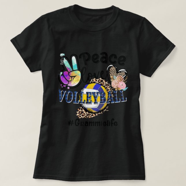 Peace Liebe Volleyball Grammy Life Mama Oma Leop T-Shirt (Design vorne)
