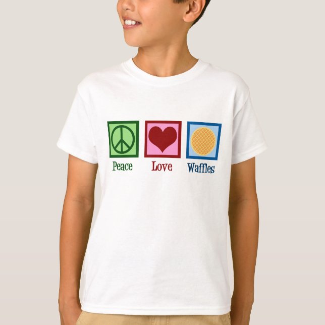 Peace Liebe Waffles Niedliche Kinder T-Shirt (Vorderseite)