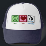 Peace Liebe Windsurfing Truckerkappe<br><div class="desc">Ich brauche nur Ruhe,  Liebe und Windsurfen.</div>