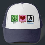 Peace Liebe Windsurfing Truckerkappe<br><div class="desc">Ich brauche nur Ruhe,  Liebe und Windsurfen.</div>