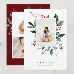 Peace Liebe Winter Berry Botanisches Foto Feiertagskarte