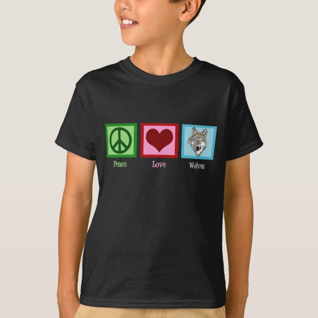 Peace Liebe Wolves Niedliche Wolf Kids T-Shirt (Vorderseite)